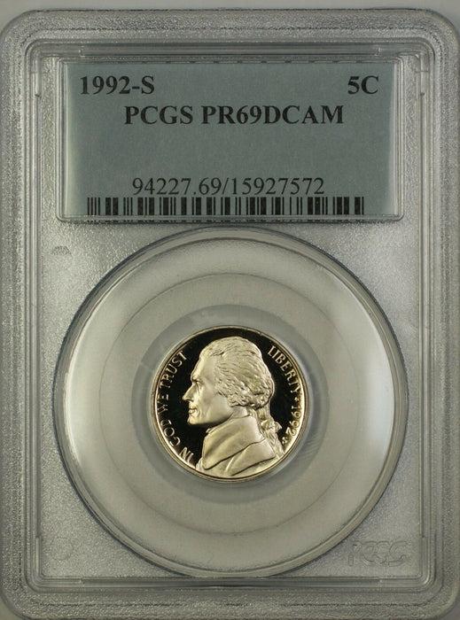 1992-S Proof Jefferson Nickel 5c Coin PCGS PR-69 DCAM Deep Cameo (B)