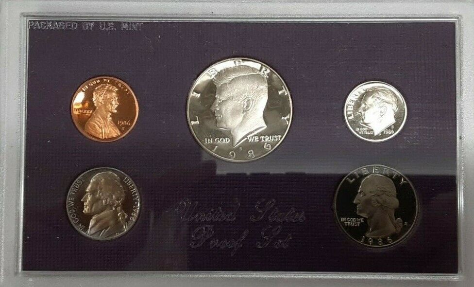 1986-S US Mint Clad Proof Set 5 Gem Coins as Issued In OGP W/ Box