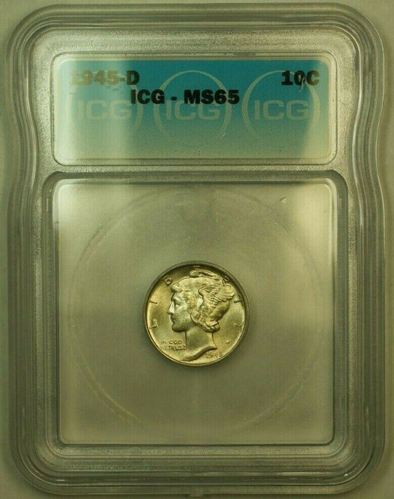 1945-D Silver Mercury Dime 10c Coin ICG MS-65 G