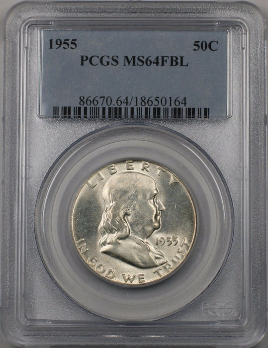 1955 Franklin Silver Half Dollar 50c Coin PCGS MS 64 FBL (BR-30 C)