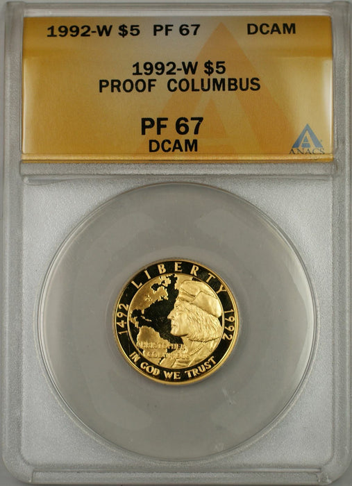1992-W Proof Columbus Commemorative Gold Coin $5 ANACS PF 67 Proof DCAM