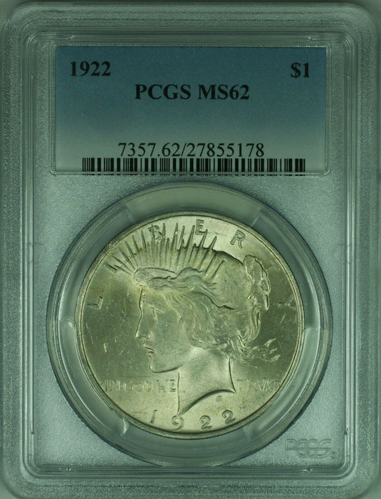1922 Peace Silver Dollar $1 Coin PCGS MS-62 Better Coin (34-K)