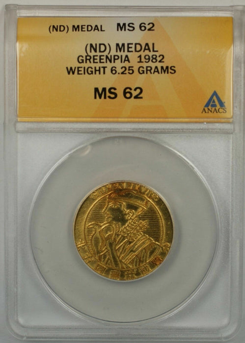Greenpia 1982 Gold Medal ANACS MS-62 6.25 Grams