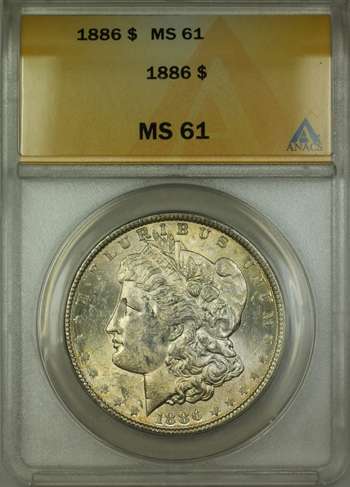 1886 Morgan Silver Dollar $1 Coin ANACS MS-61 Toned RL