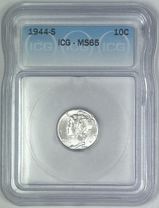 1944-S Mercury Silver Dime 10c Coin ICG MS 65 (Near FB) (54) M