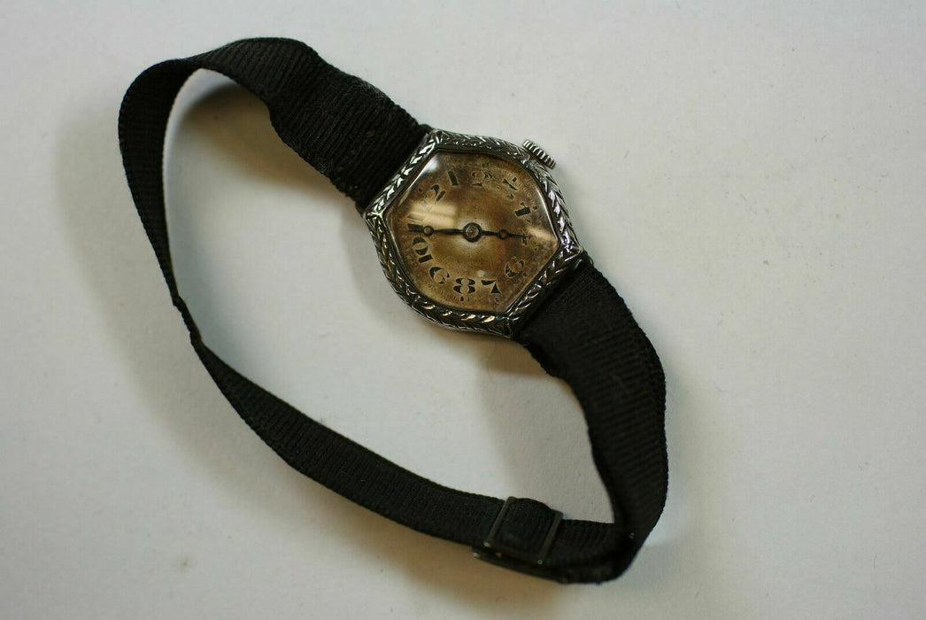 Antique Sterling Silver Gruen Watch Cartouche in Original Box Working Condition
