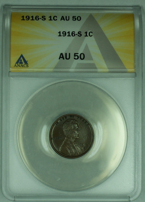 1916-S Lincoln Wheat Cent 1C Coin ANACS AU 50 (15)