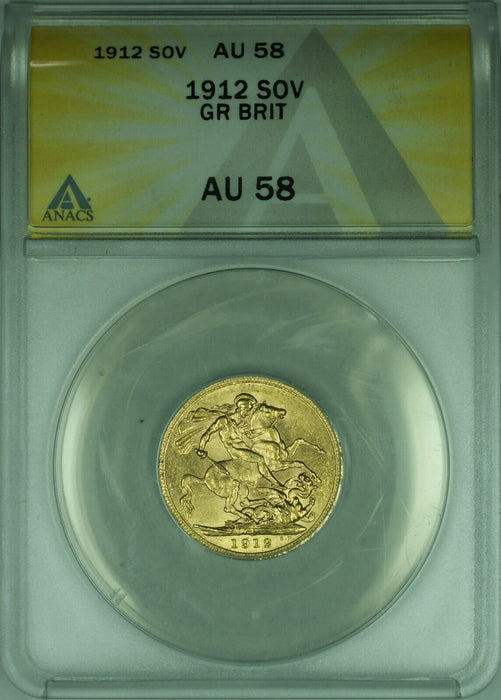 1912 Great Britain Sovereign Gold Coin King George V  ANACS AU-58