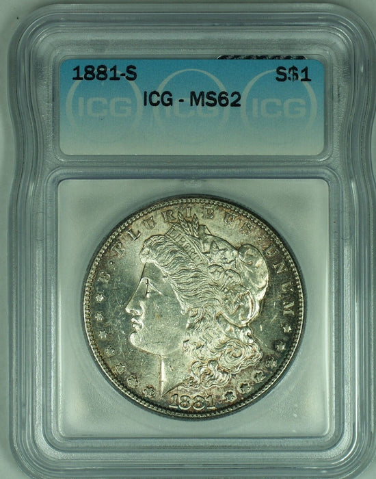 1881-S Morgan Silver Dollar Toned $1 Coin ICG MS 62 (23)