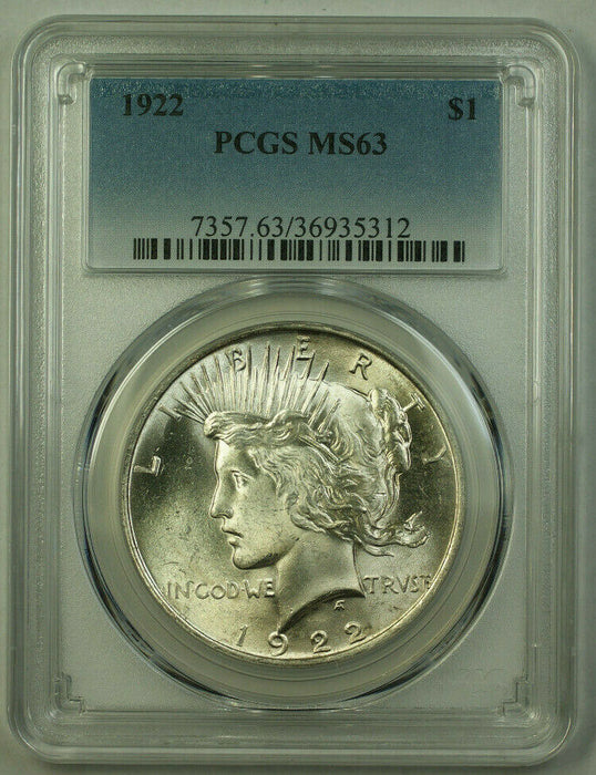 1922 Peace Silver Dollar $1 Coin PCGS MS-63 Better Coin (21) L