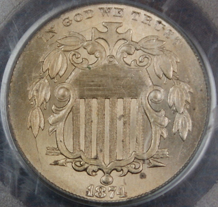 1874 Shield Nickel Coin, PCGS MS-64, Better Coin