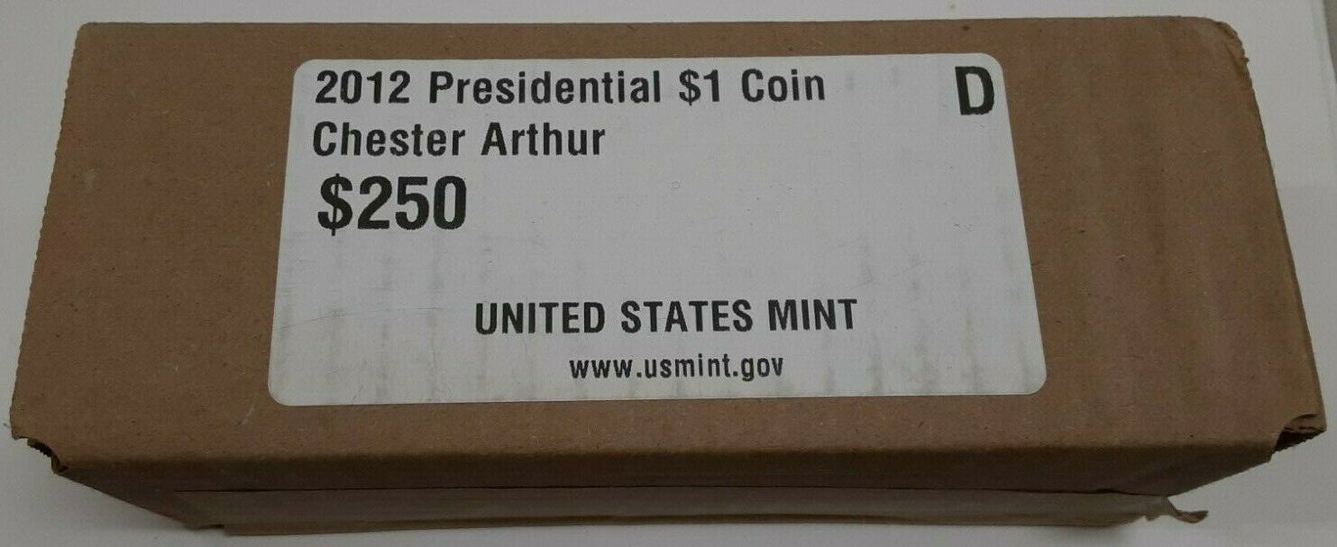 2012-D Chester Arthur Presidential Dollar Sealed Box of 250 BU 1$ Coins