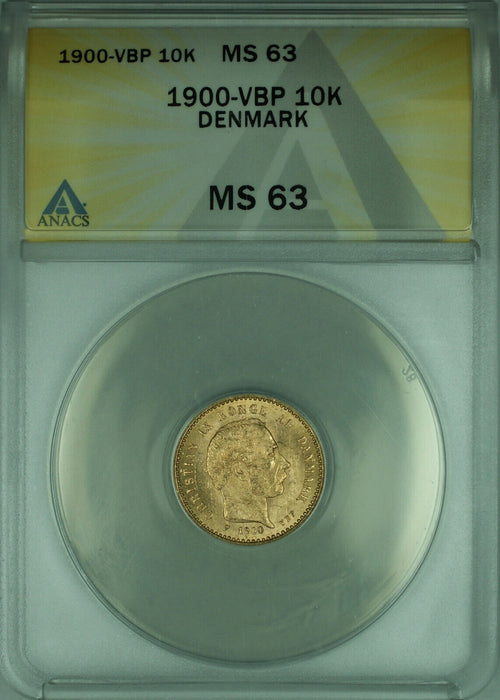 1900-VBP Denmark 10 Kroner Gold Coin ANACS MS-63 (Quantity Available)