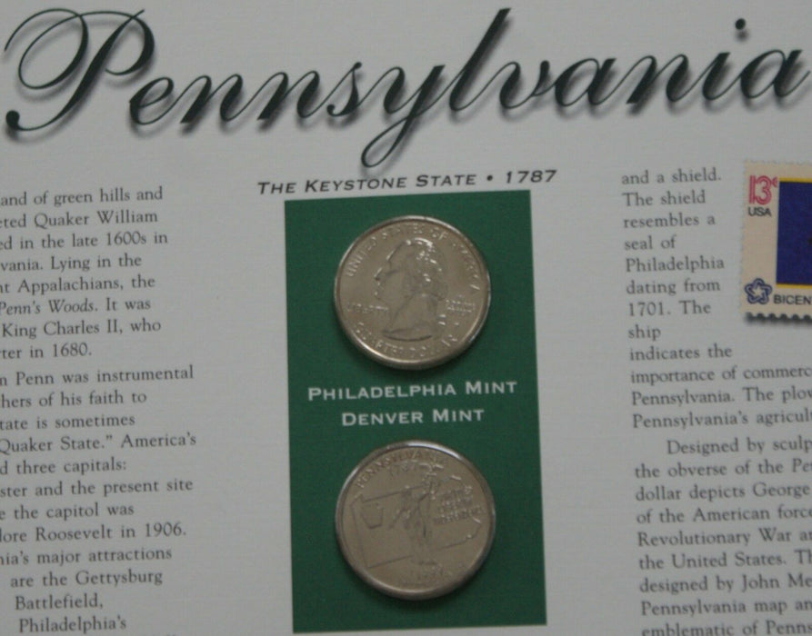 Pennsylvania 1999 P&D Quarter for Anniversery of Statehood Bonus Stamp