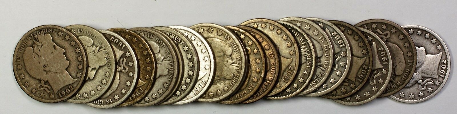 1902 Barber Half Dollar 50c Roll 20 Circulated 90% Old Silver Coins Lot