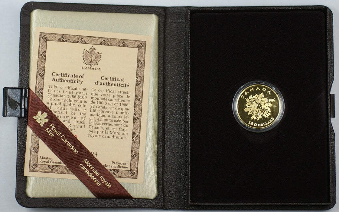 1986 Canada $100 Dollar 1/2 Oz Gold Proof Coin as Issued WW