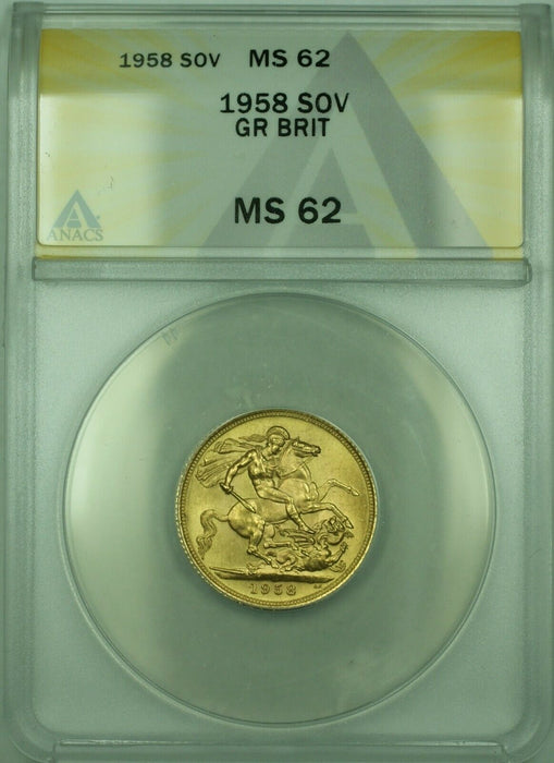 1958 Great Britain Sovereign Gold Coin ANACS MS-62