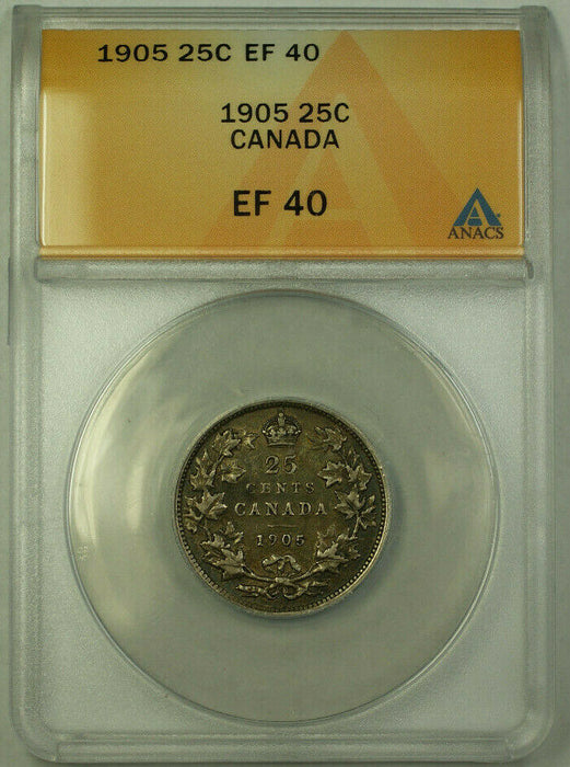 1905 Canada Quarter 25 Cents Silver Coin ANACS EF-40