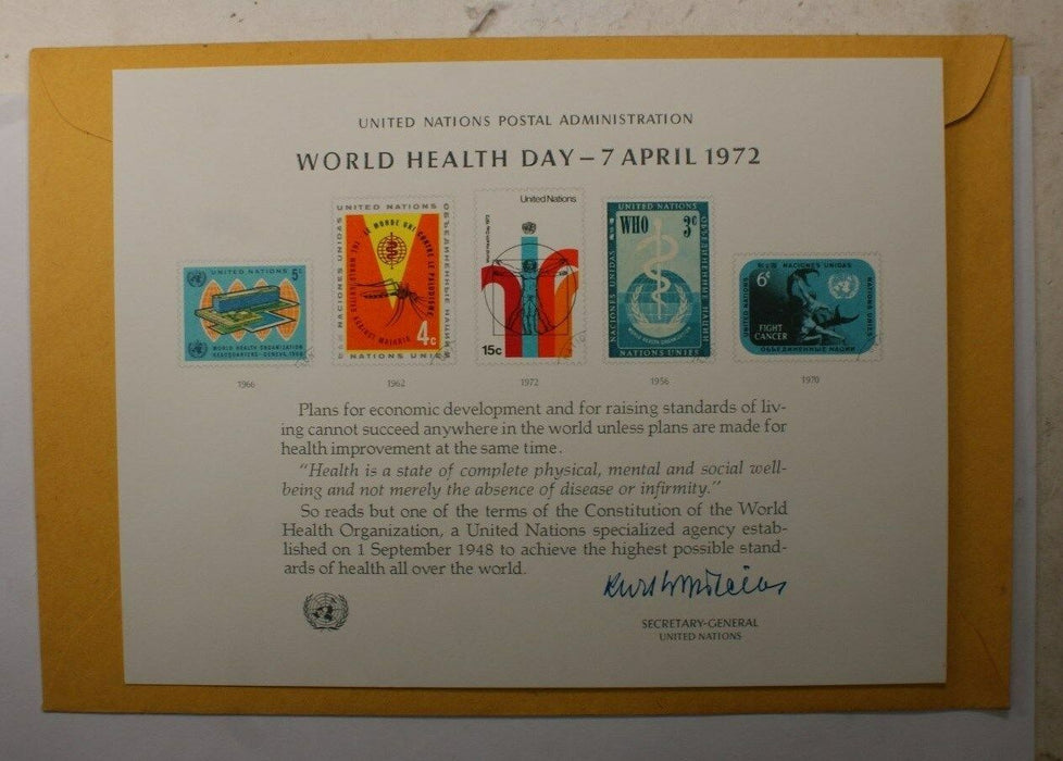 UN1A souvenir card World Health Day 1972 large period