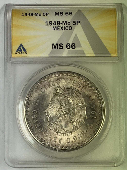 1948-Mo 5 Peso Mexico Coin ANACS MS 66
