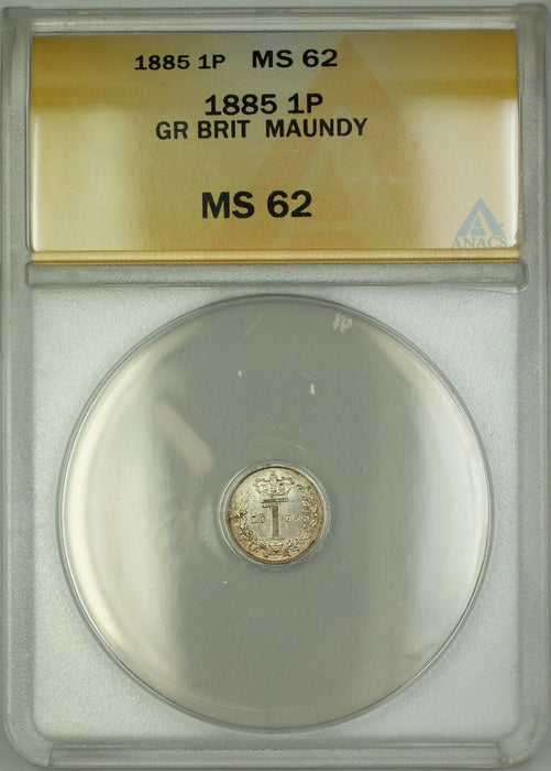 1885 Great Britain Queen Victoria Maundy 1P Penny Silver Coin ANACS MS-62