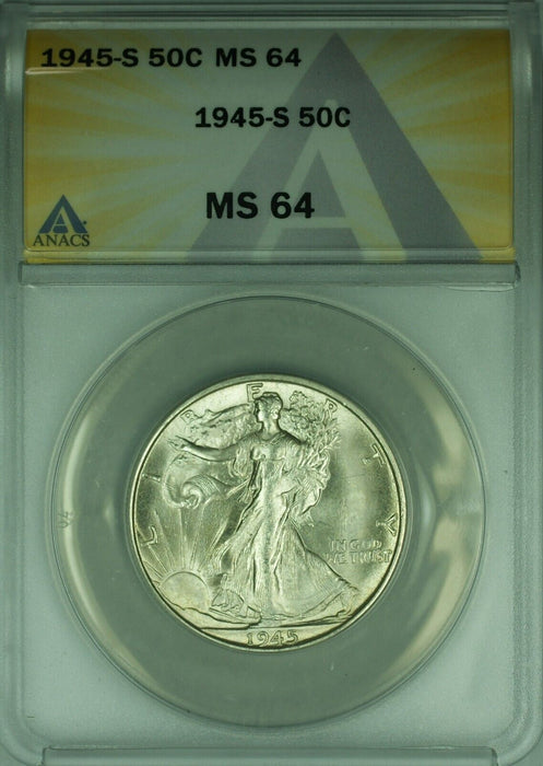 1945-S Walking Liberty Silver Half Dollar 50c ANACS MS-64  (44)