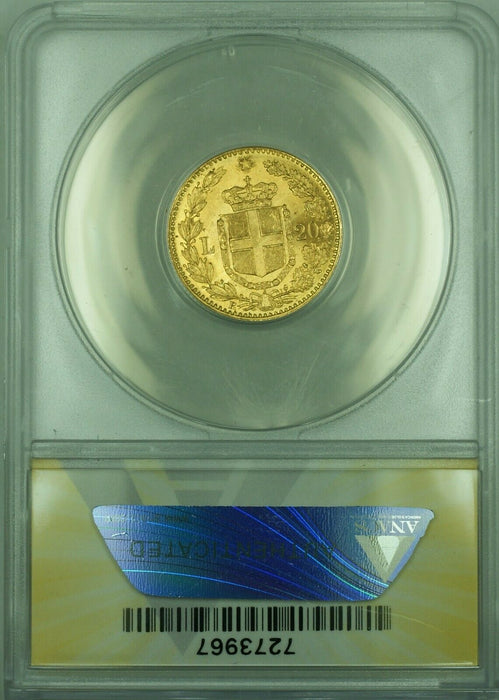 1882-R Italy 20 Lira Gold Coin ANACS MS-63 B