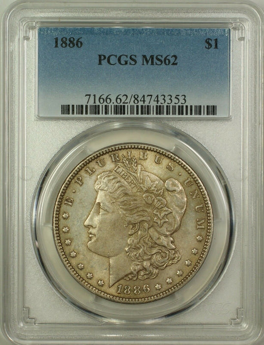 1886 Morgan Silver Dollar $1 Coin PCGS MS-62 Toned (Better Coin) (16c)