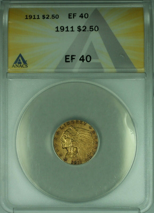 1911 Indian Head Quarter Eagle $2.50 Gold Coin ANACS EF-40