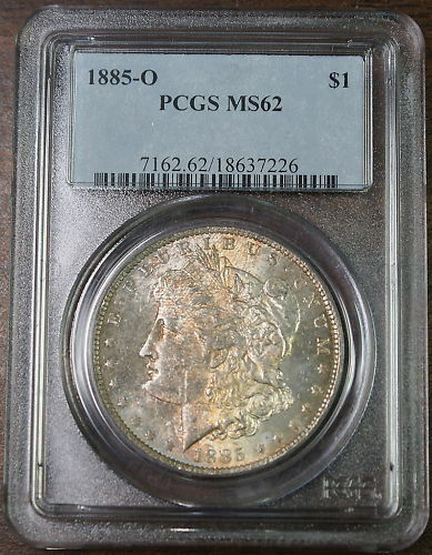 1885-O Silver Morgan Dollar Coin, PCGS MS-62 Toned