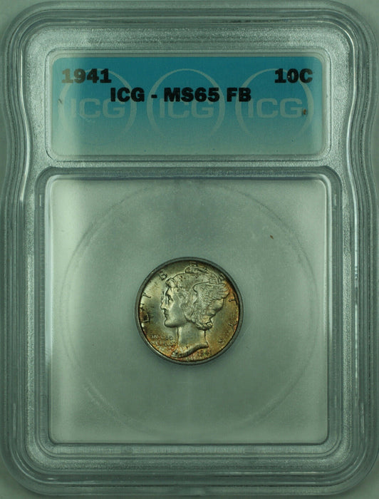 1941 Mercury Silver Dime 10c Coin ICG MS-65 Full Bands FB Toned (A)