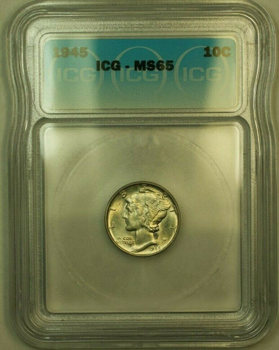 1945 Silver Mercury Dime 10c Coin ICG MS-65 LLL
