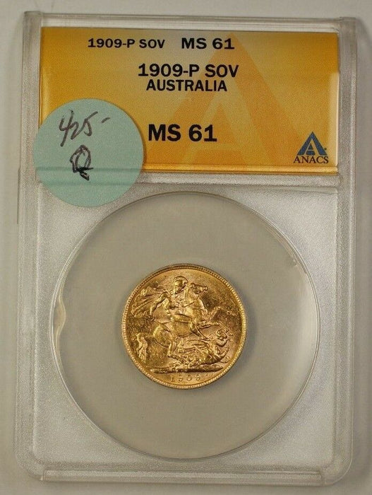 1909-P Australia Sovereign Gold Coin ANACS MS-61 (Q AMT)