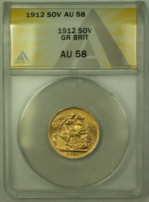 1912 Great Britain Gold Sovereign Coin ANACS AU-58 (B)