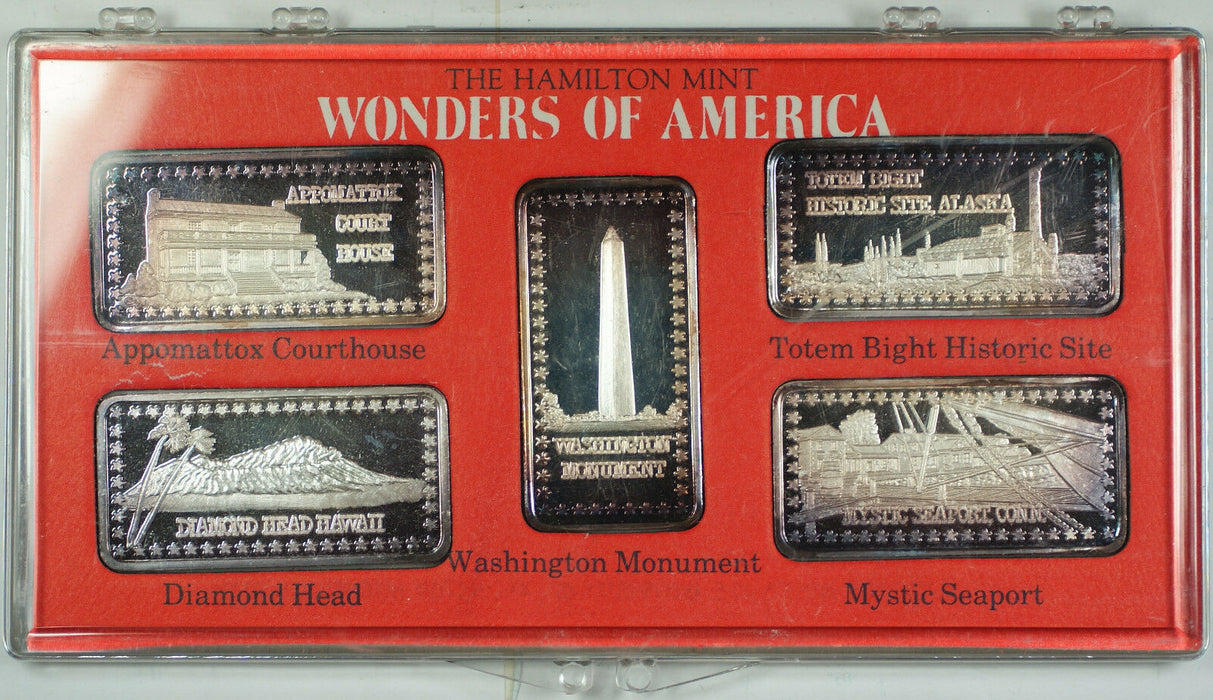 Wonders of America Hamilton Mint .999 Fine 1oz Group V Silver Ingot Collection