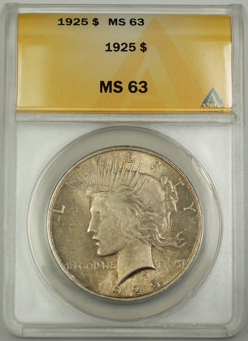 1925 Silver Peace Dollar $1 Coin ANACS MS-63 Toned