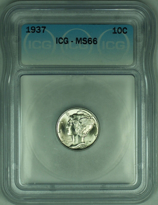 1937 Mercury Silver Dime 10c Coin ICG MS-66 (Looks Full Split Bands) (53F)