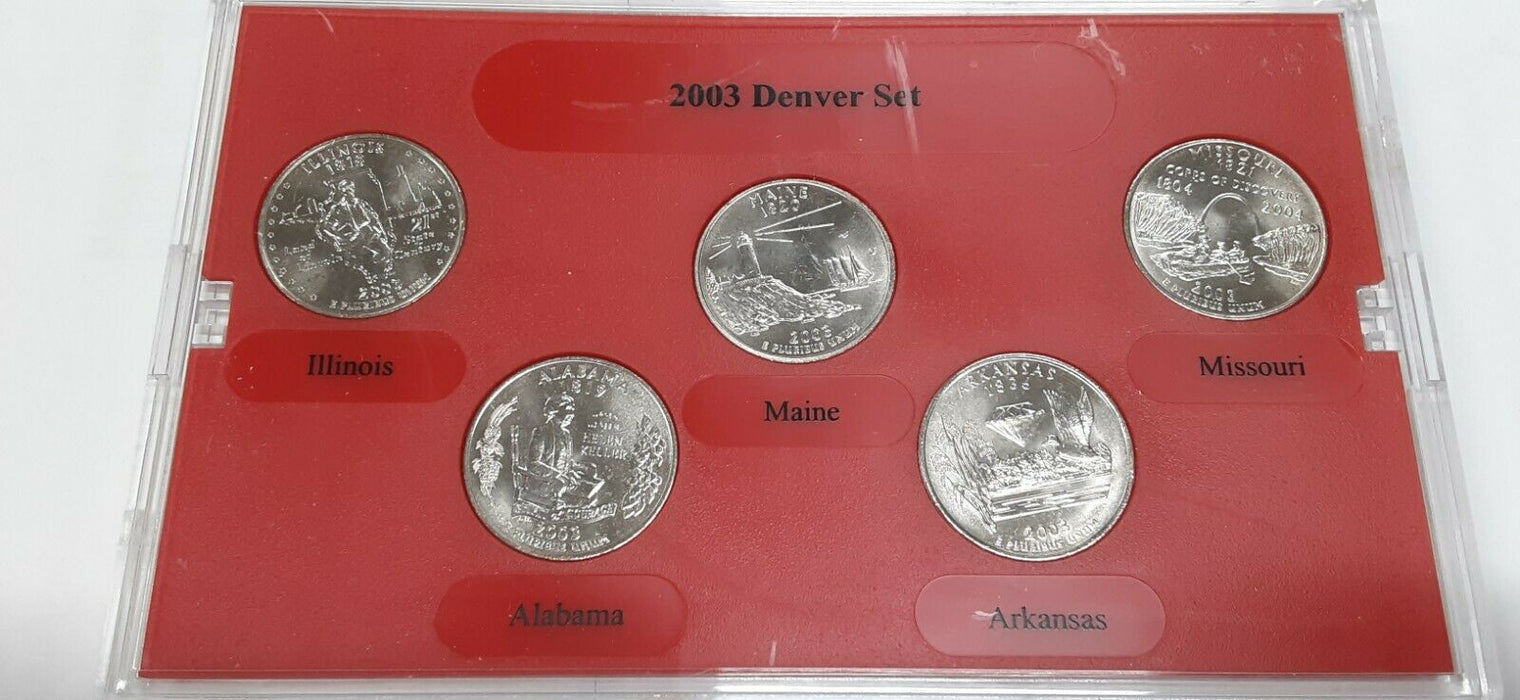 2003-D State Quarters 5 Coin Set 50 States Program-BU in Plastic Case