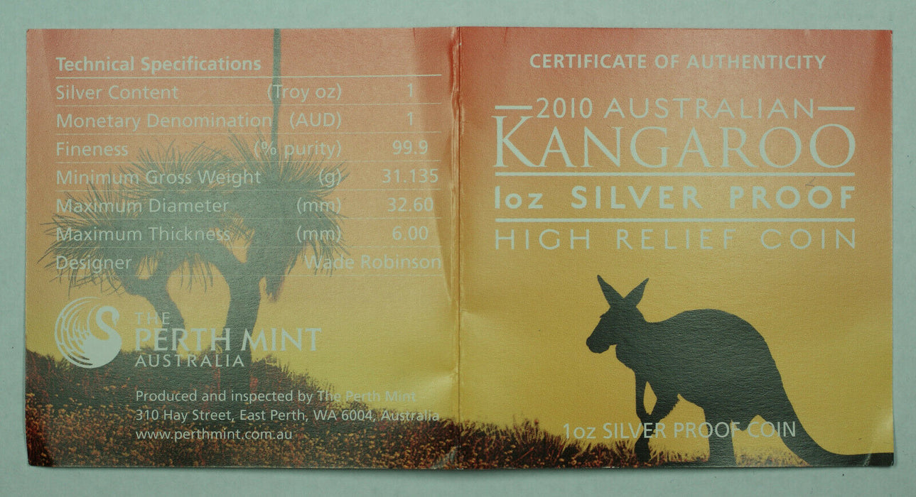 2010-P Australia Silver High Relief 1 Oz Kangaroo Proof $1 Coin NGC PF-69 (A)