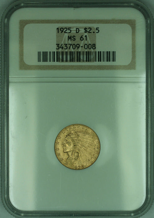 1925-D Indian Quarter Eagle $2.50 Gold Coin NGC MS-61 (KD)