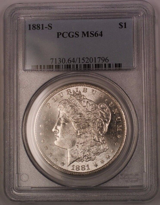 1881-S US Morgan Silver Dollar $1 Coin PCGS MS-64 (Better) BR1 A