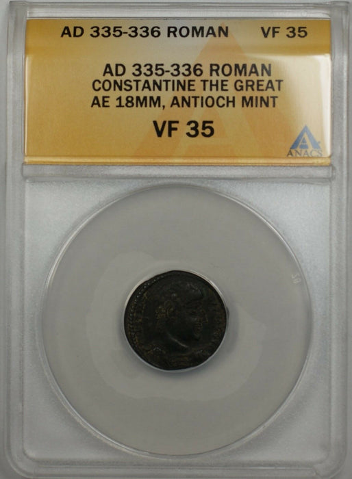 335-336 AD Roman Constantine the Great Antioch Mint Ancient Coin ANACS VF 35