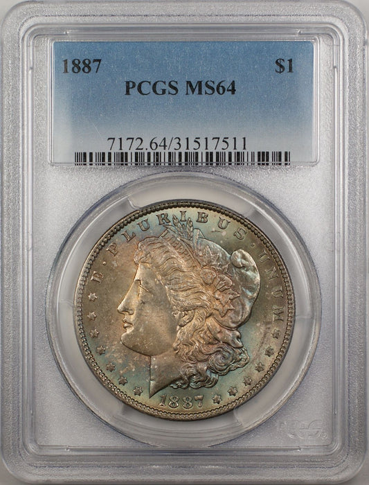1887 Morgan Silver Dollar $1 Coin PCGS MS-64 Toned (3J)