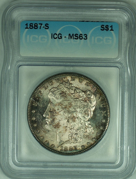 1887-S Morgan Silver Dollar Toned $1 Coin ICG MS 63 (23)