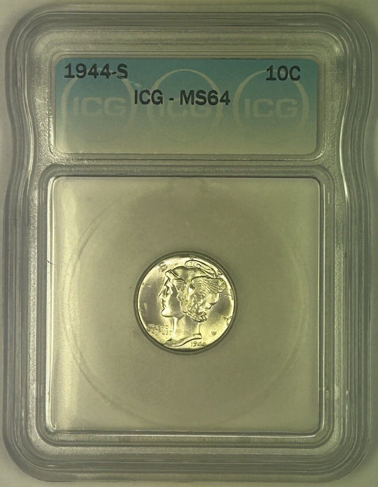 1944-S Mercury Silver Dime 10c Coin ICG MS 64 (Near FB) (54) E