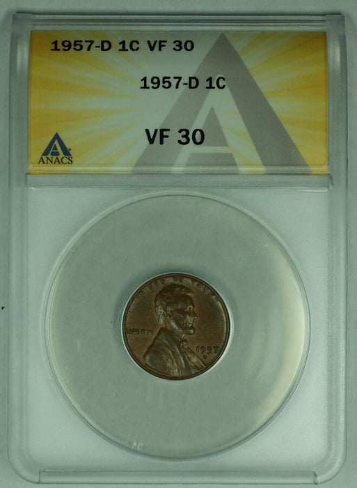 1957-D Lincoln Wheat Cent 1C Coin-Die Chip in Liberty-ANACS VF 30 (24)