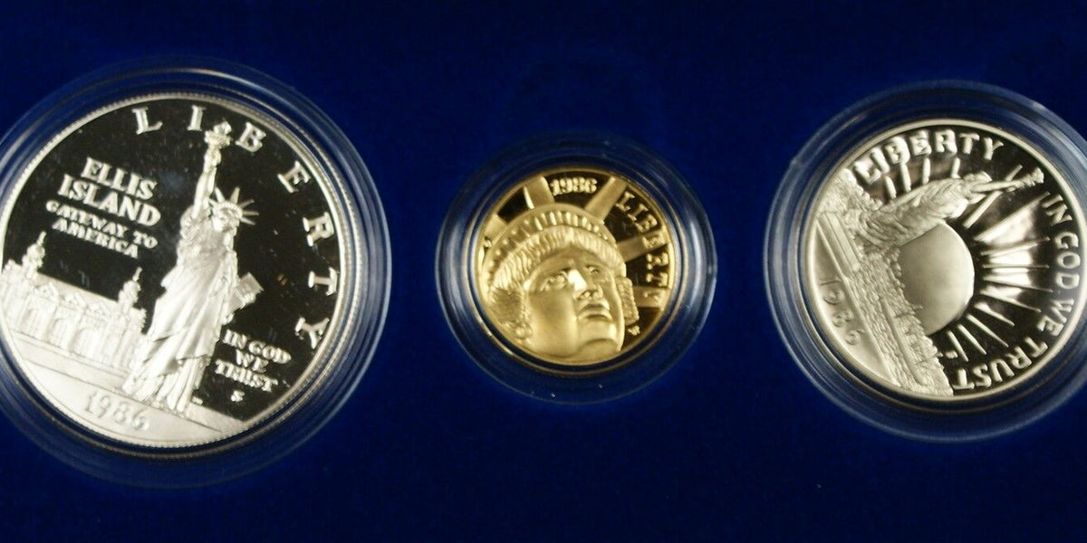 1986 Liberty 3 Coin Proof Commemorative Set Gold $5 Silver $1