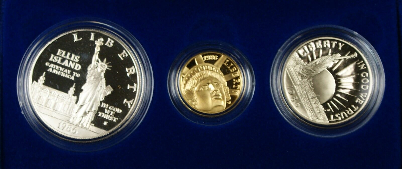 1986 Liberty 3 Coin Proof Commemorative Set Gold $5 Silver $1