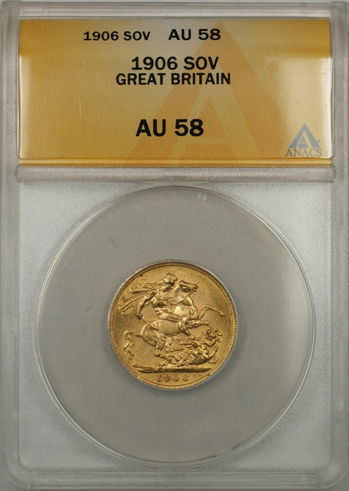 1906 Great Britain Sovereign Gold Coin ANACS AU-58 (C AMT)