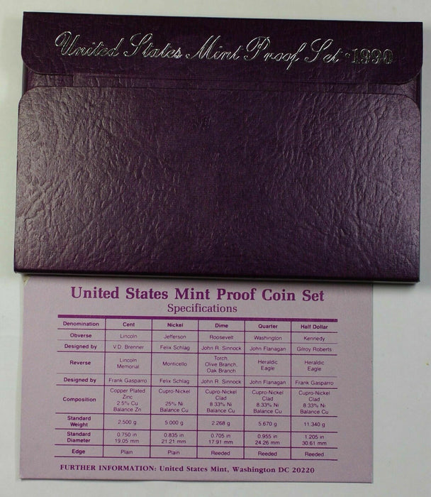 1990 US Mint 5 Coin Proof Set as Issued